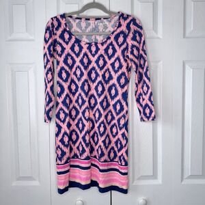 Lilly Pulitzer Dress XS Pink Blue Little Fish Engineered Beacon A-Line Knit